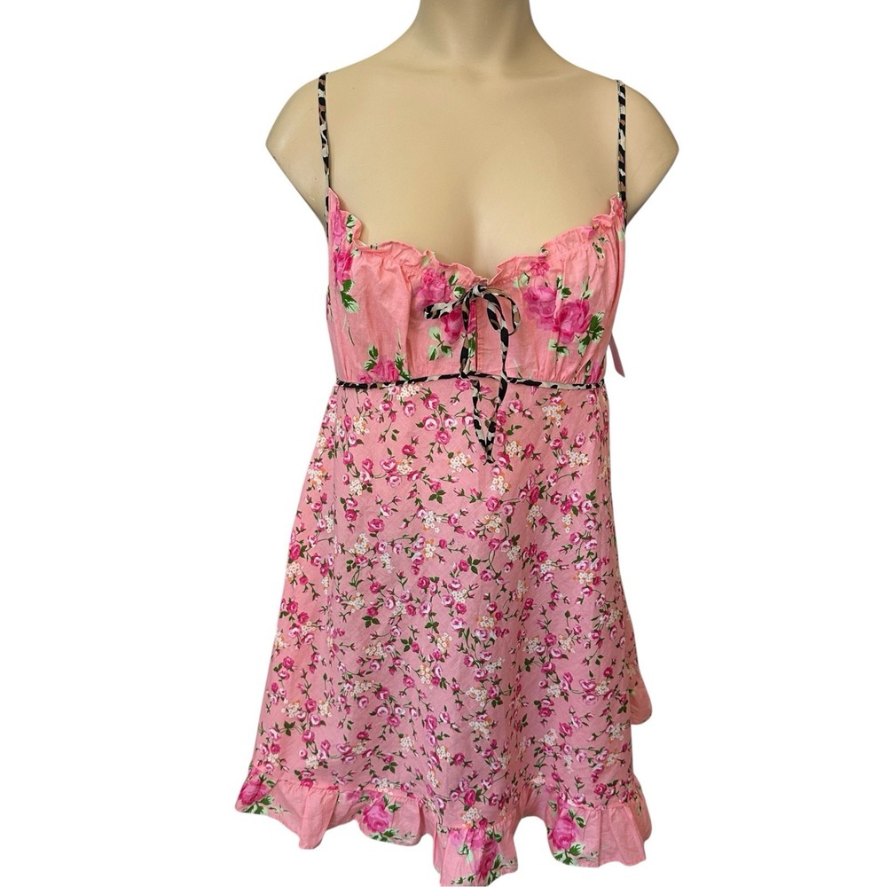 NWT Betsey Johnson Intimates Floral Babydoll Lingerie Slip Dress Cotton Large